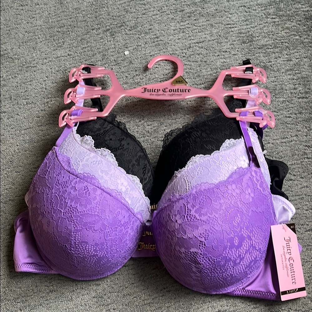 Juicy Couture Women's Lace Bra Set - Purple and Black